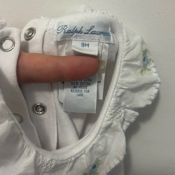 Ralph Lauren White Baby Onesie with Floral Accents - Picture 3 of 3